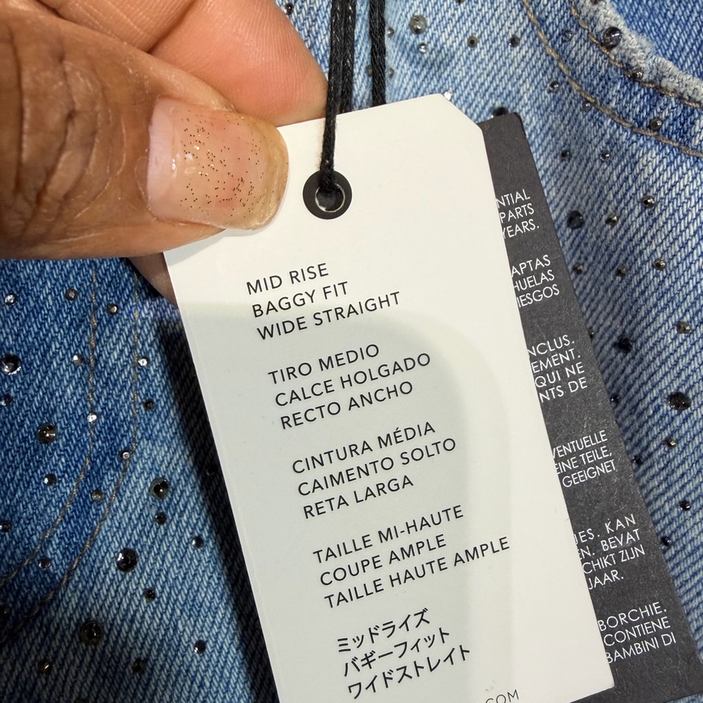 Light Wash Rhinestone Straight Jeans - Picture 6 of 8